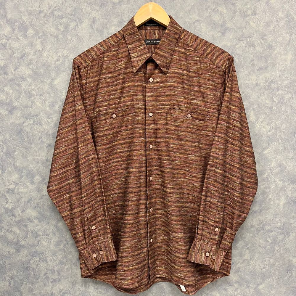 Jhane Barnes Japanese Woven Space‎ Dye Button Down Shirt Brown Striped M